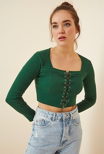 Yeşil crop bluz