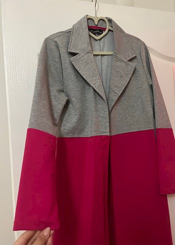 Gri ve Pembe Renkli Kadın Uzun Ceket - Görsel 4