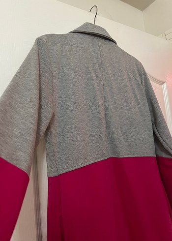 Gri ve Pembe Renkli Kadın Uzun Ceket - Görsel 8