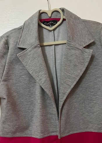 Gri ve Pembe Renkli Kadın Uzun Ceket - Görsel 6