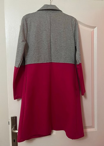 Gri ve Pembe Renkli Kadın Uzun Ceket - Görsel 7