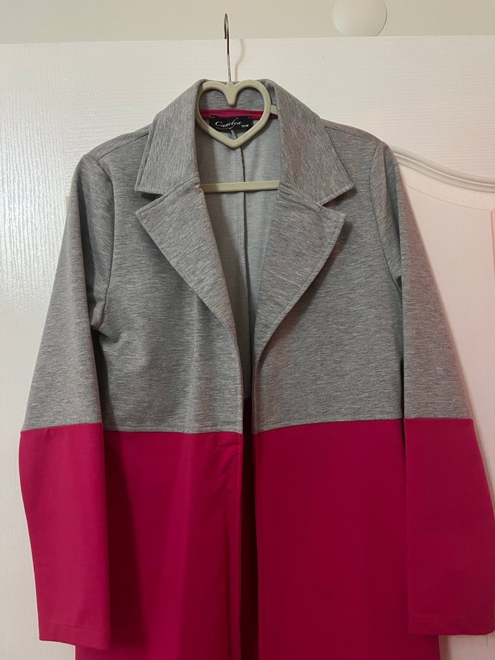 Gri ve Pembe Renkli Kadın Uzun Ceket - Görsel 3