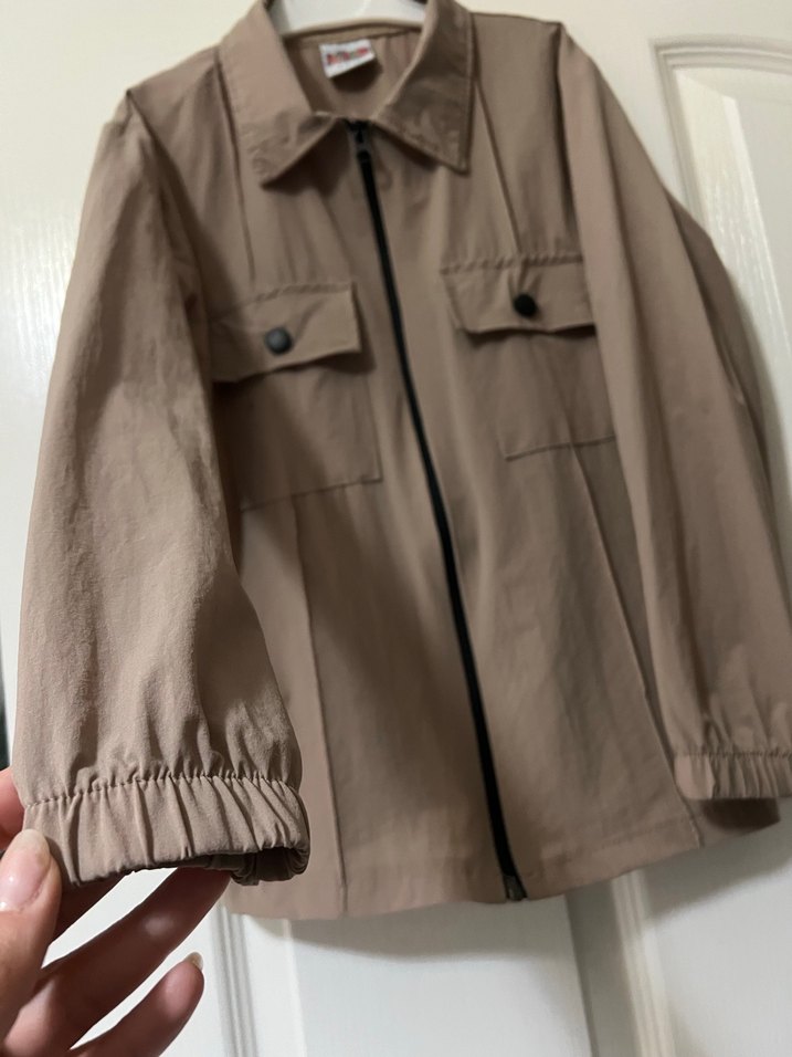 Bej Çocuk Keten Ceket, Uzun Kollu, Düğmeli - Görsel 3