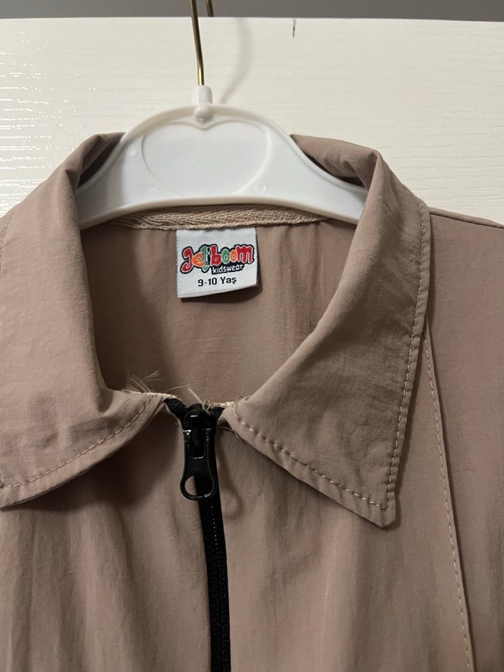 Bej Çocuk Keten Ceket, Uzun Kollu, Düğmeli - Görsel 4