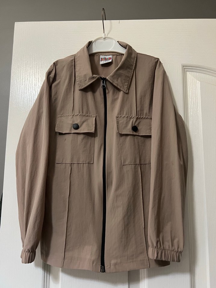 Bej Çocuk Keten Ceket, Uzun Kollu, Düğmeli - Görsel 2