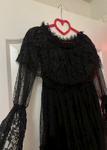 Siyah Dantelli Midi/Uzun Elbise-Gotik/Romantik Stil - Görsel 4