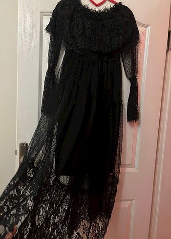 Siyah Dantelli Midi/Uzun Elbise-Gotik/Romantik Stil - Görsel 5