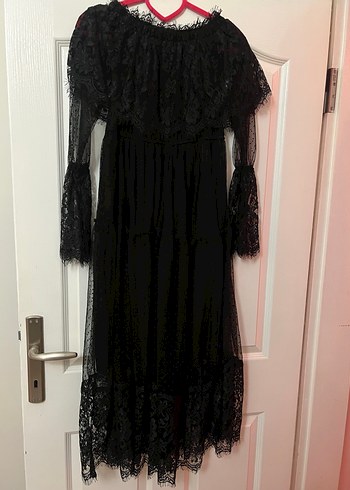 Siyah Dantelli Midi/Uzun Elbise-Gotik/Romantik Stil - Görsel 8