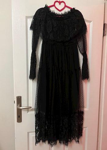 Siyah Dantelli Midi/Uzun Elbise-Gotik/Romantik Stil - Görsel 2