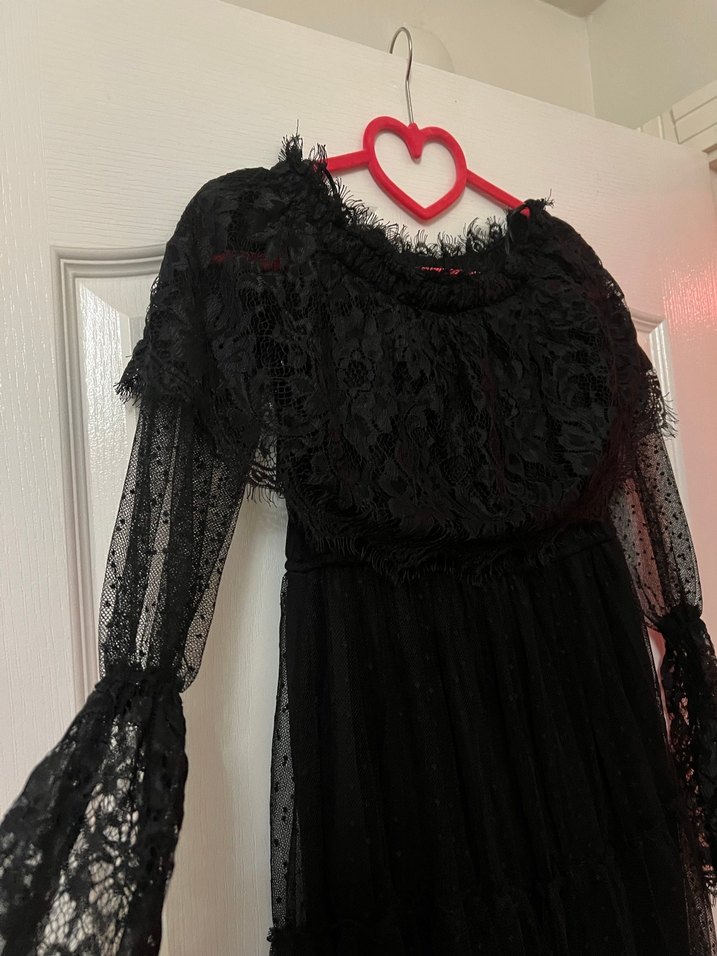 Siyah Dantelli Midi/Uzun Elbise-Gotik/Romantik Stil - Görsel 4