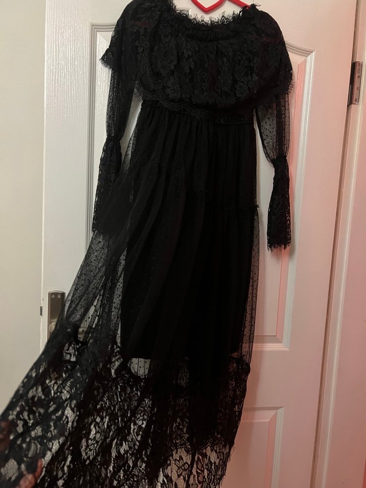 Siyah Dantelli Midi/Uzun Elbise-Gotik/Romantik Stil - Görsel 5