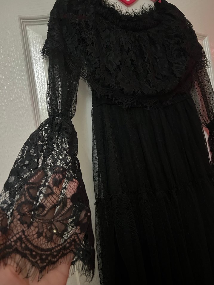 Siyah Dantelli Midi/Uzun Elbise-Gotik/Romantik Stil - Görsel 3