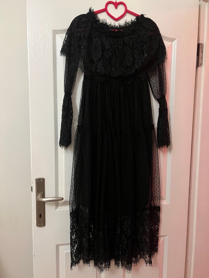 Siyah Dantelli Midi/Uzun Elbise-Gotik/Romantik Stil - Görsel 2