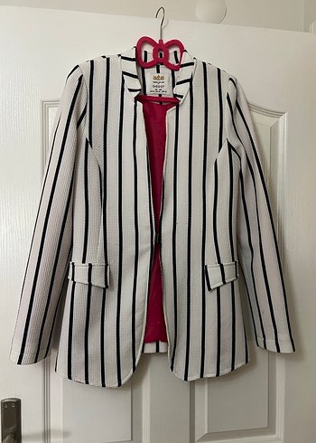 Çizgili Beyaz Kadın Blazer Ceket - Görsel 2