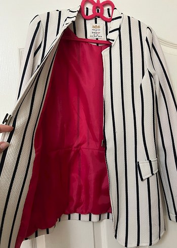 Çizgili Beyaz Kadın Blazer Ceket - Görsel 6