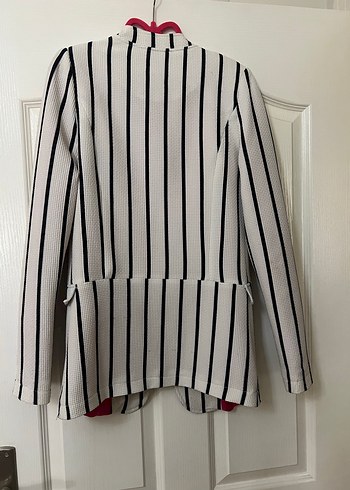 Çizgili Beyaz Kadın Blazer Ceket - Görsel 9