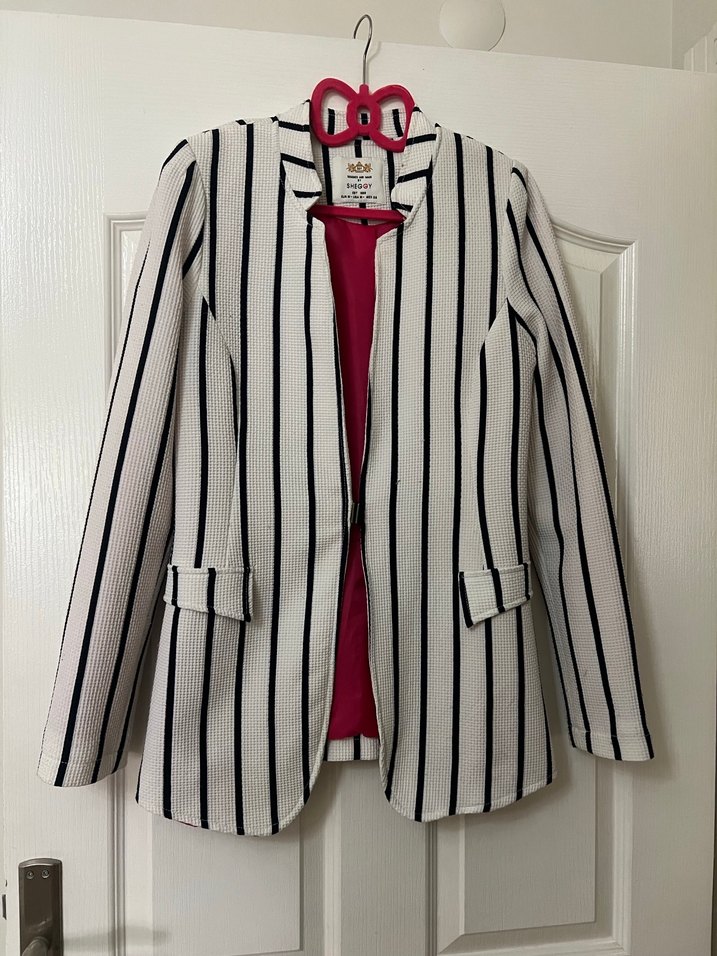 Çizgili Beyaz Kadın Blazer Ceket - Görsel 2