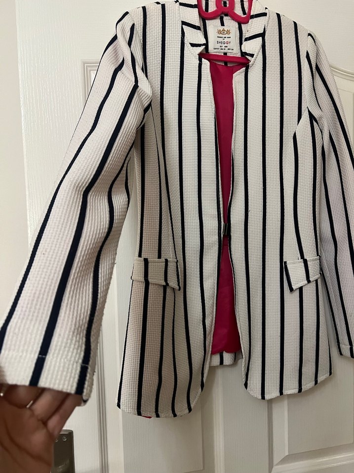 Çizgili Beyaz Kadın Blazer Ceket - Görsel 5