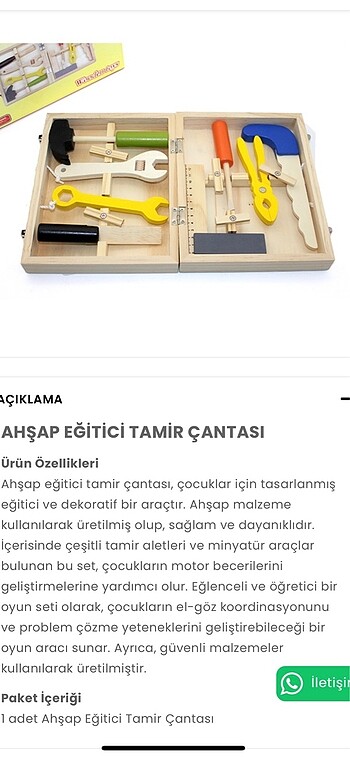 Ahşap eğitici tamir çantası
