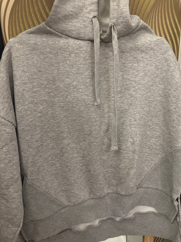 Gri Kapüşonlu Salaş Kadın Sweatshirt - Görsel 2