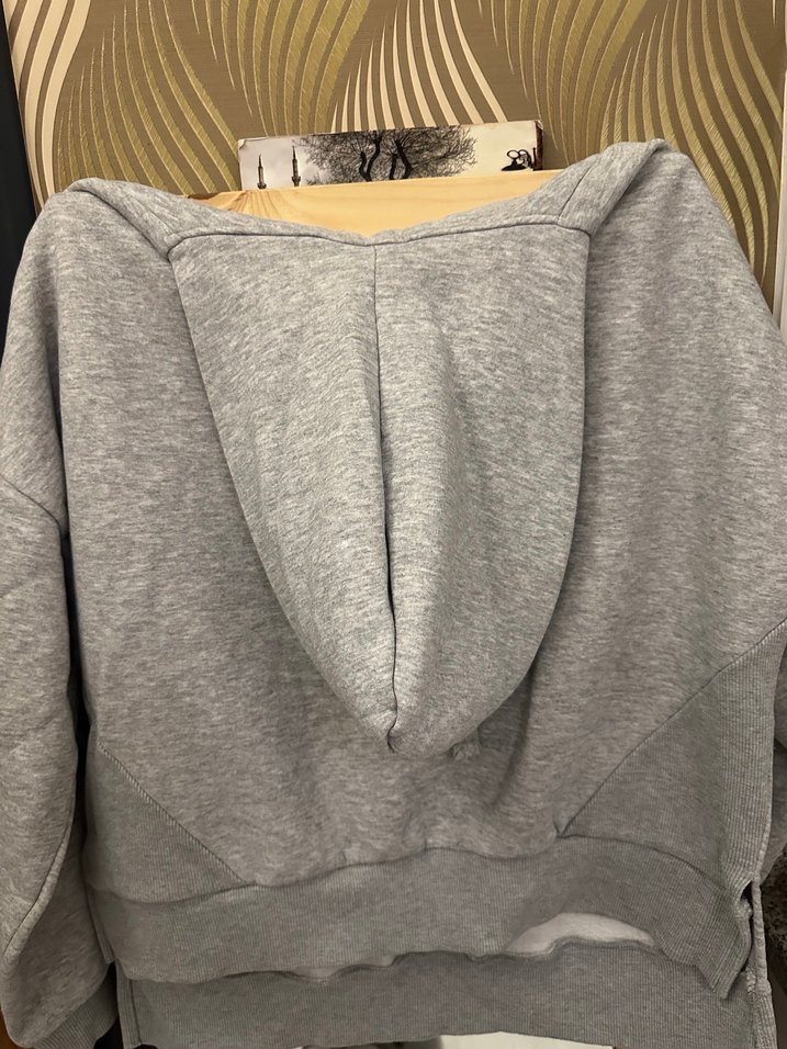 Gri Kapüşonlu Salaş Kadın Sweatshirt - Görsel 3