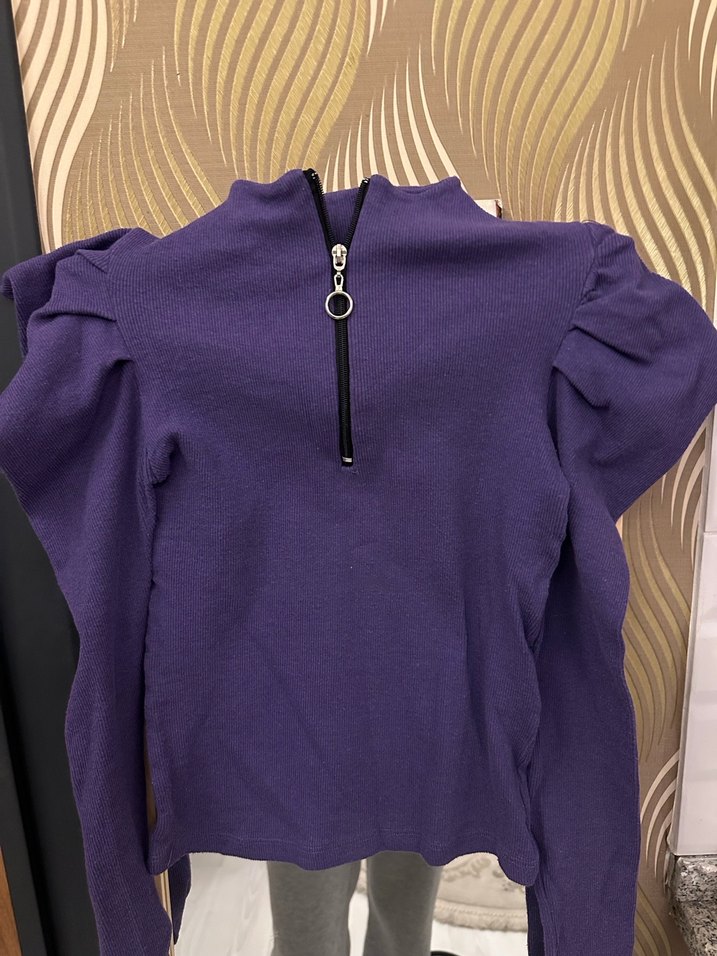 Mor Fermuarlı Kadın Sweatshirt - Görsel 2