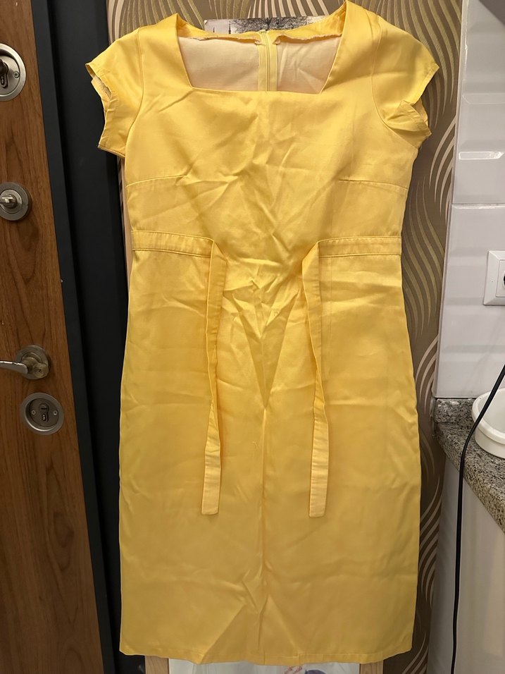 Sarı Midi Kemerli Kadın Elbise - Görsel 2