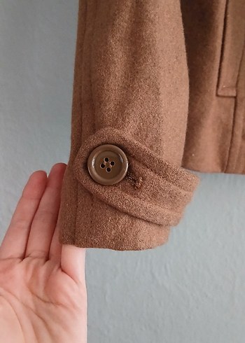 s Beden Bej Düğmeli Midi Süet Kaban