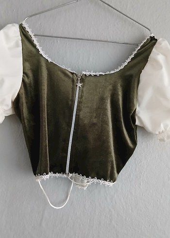 s Beden Dantel Detaylı Vintage Straplez Bluz