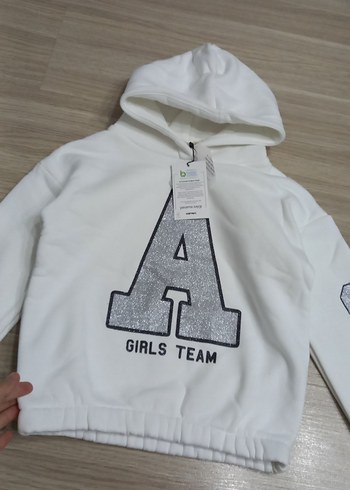 Kapüşonlu Beyaz Kız Çocuk Sweatshirt - Görsel 3