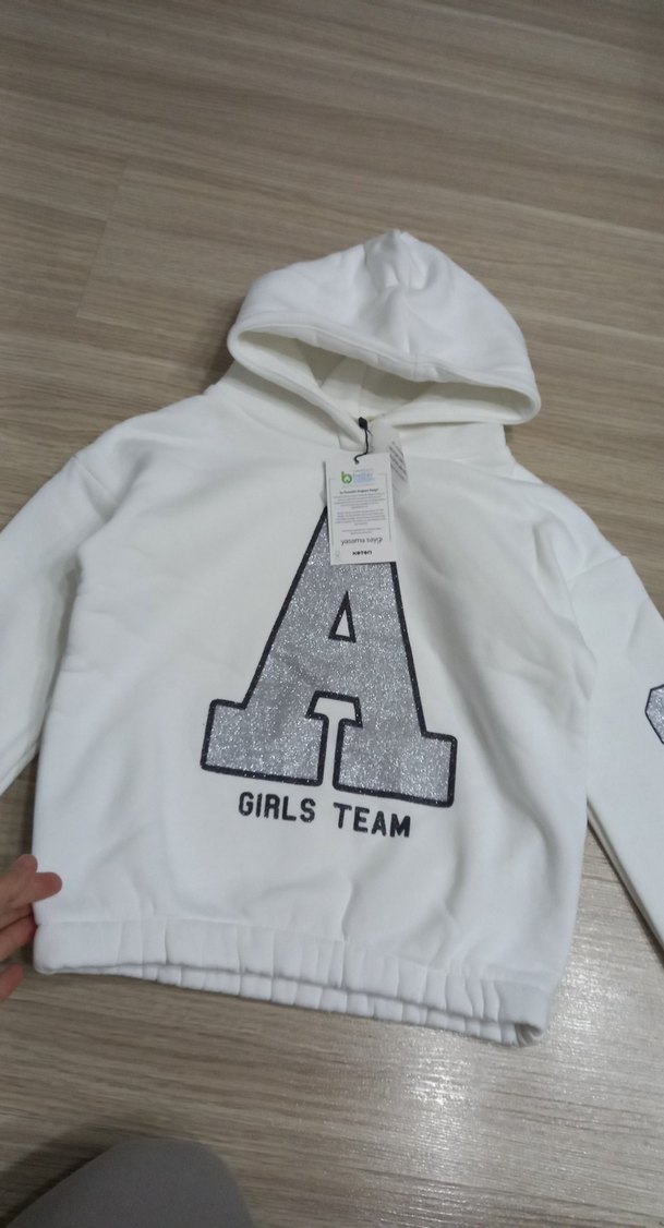 Kapüşonlu Beyaz Kız Çocuk Sweatshirt - Görsel 3