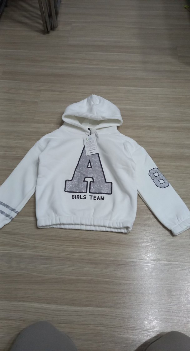 Kapüşonlu Beyaz Kız Çocuk Sweatshirt - Görsel 2