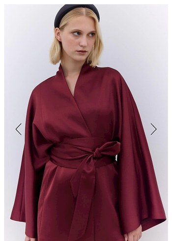 Manuka Kadın Bordo Uzun Kollu Saten Kimono