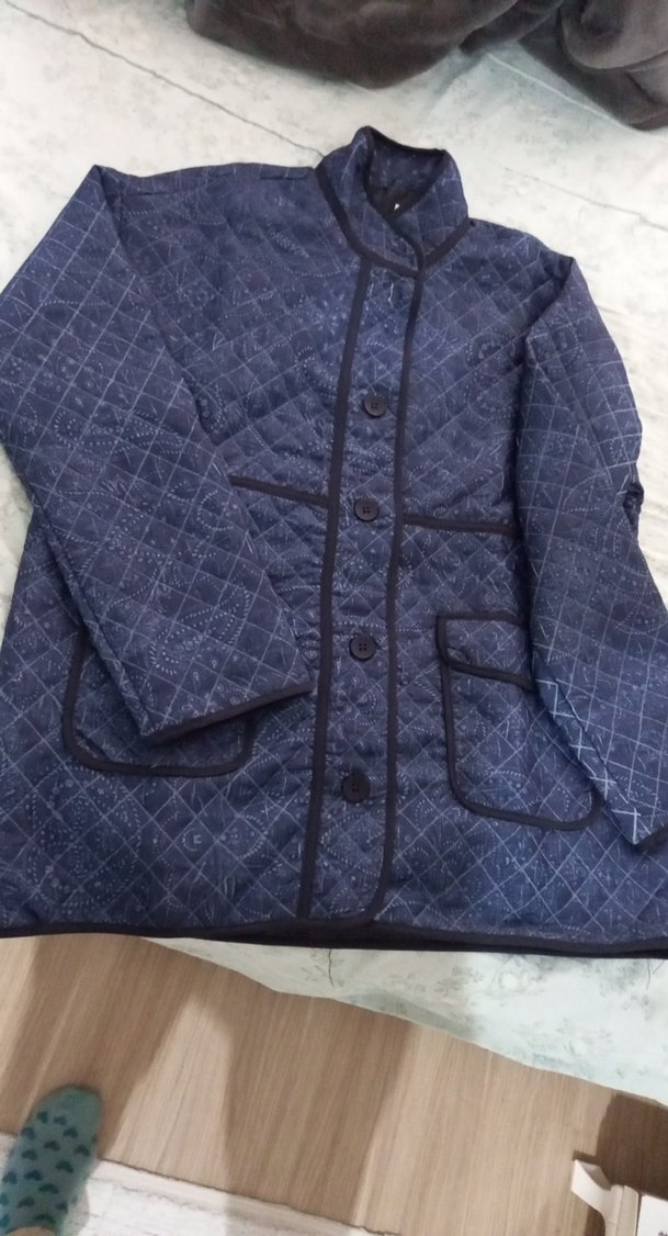 Kadın Lacivert Baklava Desen Kapitone Ceket - Görsel 2