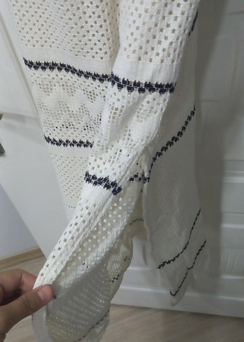 Dantel Detaylı krem Bohem Uzun Elbise - Görsel 4