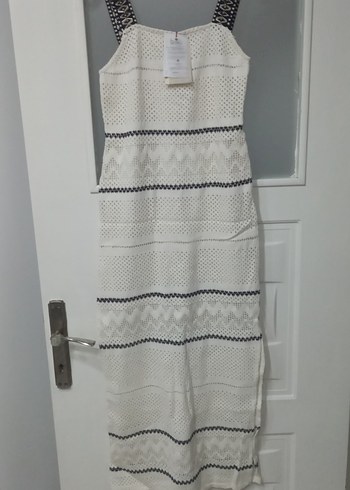 Dantel Detaylı krem Bohem Uzun Elbise - Görsel 2