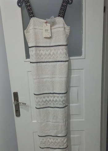 Nakışlı krem Uzun Bohem Elbise - Görsel 2