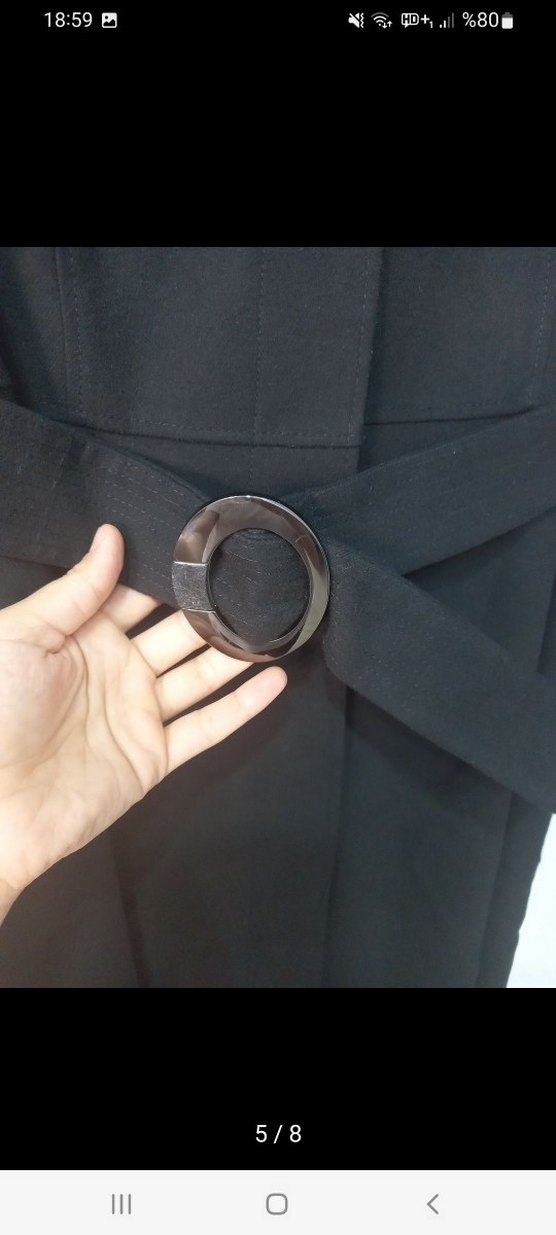 Kemerli Siyah Uzun Kadın Kaban - Görsel 5