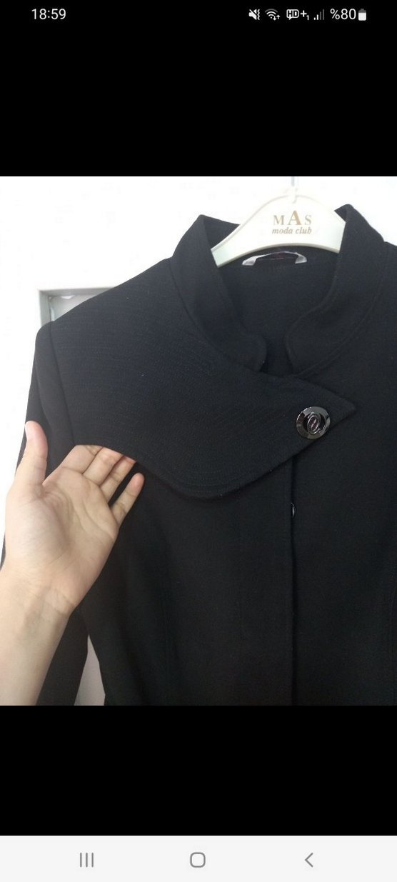 Kemerli Siyah Uzun Kadın Kaban - Görsel 2