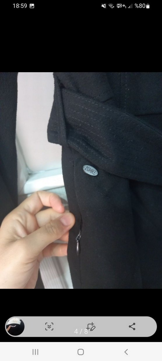 Kemerli Siyah Uzun Kadın Kaban - Görsel 4