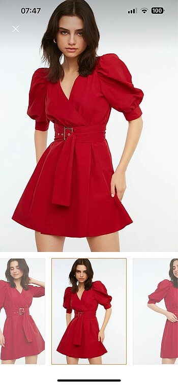 Trendyol & Milla Bordo kemerli elbise