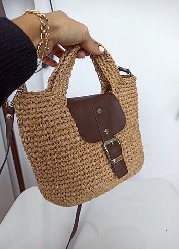  Beden camel Renk Mango Model Hasır Çanta 