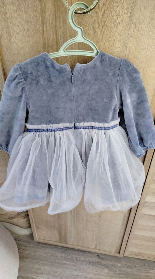 Gri Uzun Kollu Kız Çocuk Elbise - Görsel 2