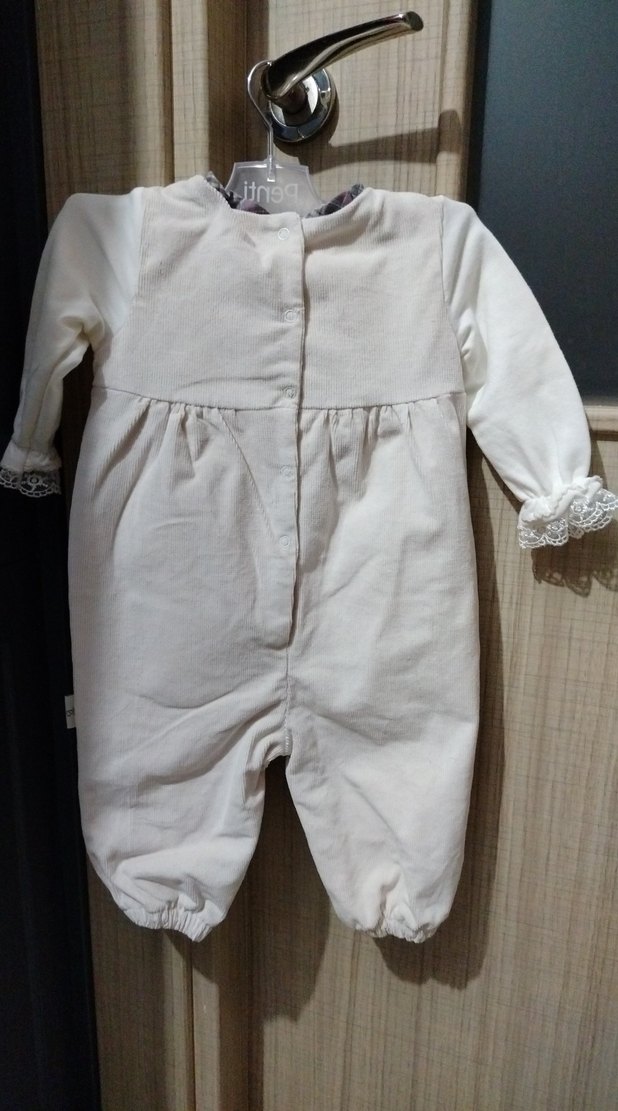 Dantel ve Nakış Detaylı Beyaz Bebek Tulumu - Görsel 3