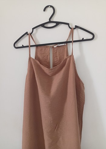 Zara Uzun Askılı Keten Elbise