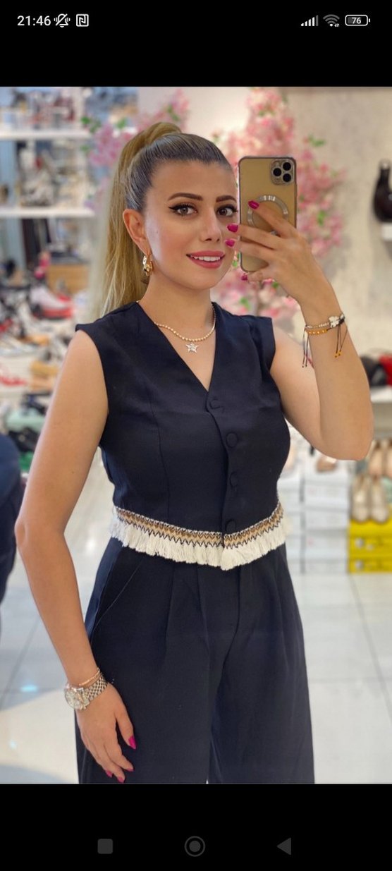 Siyah Kemerli Kolsuz Denim takım - Görsel 2