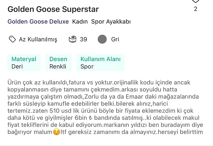 Golden Rose Golden goose 39 numara
