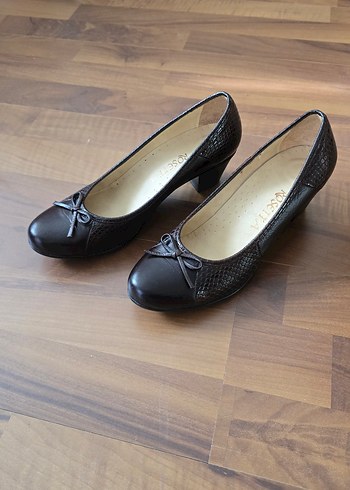 Deri, Kahverengi Yılan Desenli Topuklu Kadın Ayakkabı - Görsel 8