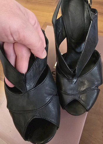 Hakiki Deri, Siyah Platform Topuklu Kadın  Ayakkabısı - Görsel 5