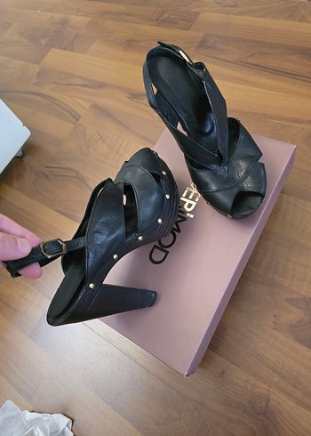 Hakiki Deri, Siyah Platform Topuklu Kadın  Ayakkabısı - Görsel 3